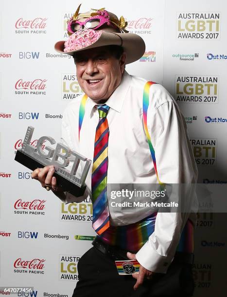 Molly Meldrum poses with the Lifetime Achievement Award at the Australian LGBTI Awards 2017 at Sydney Opera House on March 2, 2017 in Sydney,...