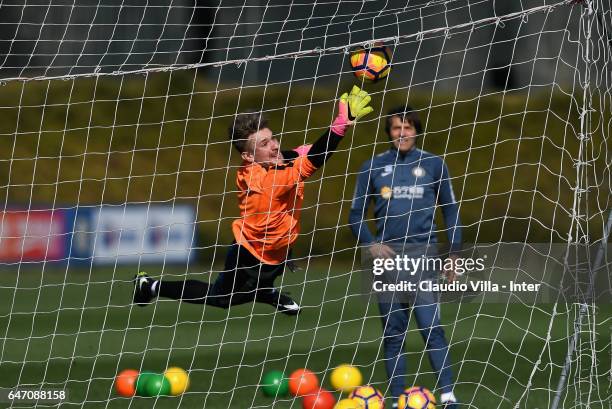 Ionut Radu of FC Internazionale in action during a FC Internazionale training session at Suning Training Center at Appiano Gentile on March 02, 2017...