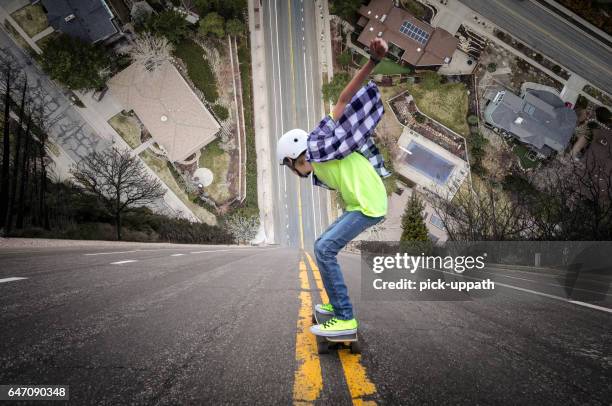 long boarding down super steep hill - longboard surfing stock pictures, royalty-free photos & images