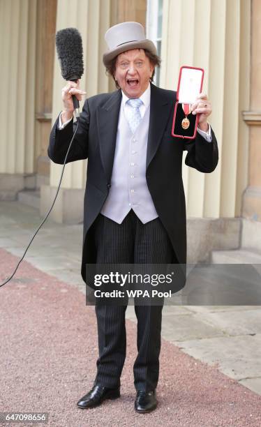 Veteran entertainer Sir Ken Dodd at Buckingham Palace after he was made a Knight Bachelor of the British Empire by the Duke of Cambridge in...