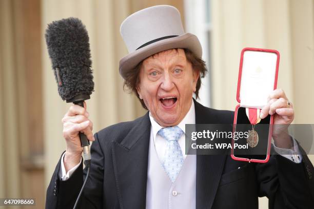 Veteran entertainer Sir Ken Dodd at Buckingham Palace after he was made a Knight Bachelor of the British Empire by the Duke of Cambridge in...