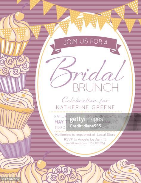 cute cupcake frame with a bridal shower invitation template - cupcake pattern stock illustrations