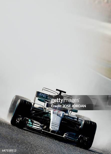 Mercedes AMG Petronas F1 Team's Finnish driver Valtteri Bottas drives at the Circuit de Catalunya on March 2, 2017 in Montmelo, on the outskirts of...