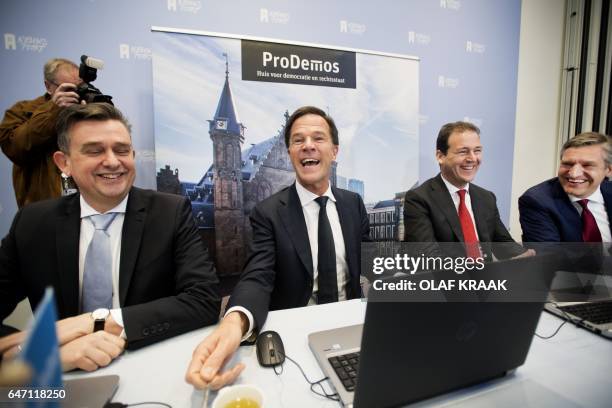 Party leader, Emile Roemer, VVD party leader and Dutch prime minister, Mark Rutte, PvdA Party Leader, Lodewijk Asscher, and CDA Party Leader, Sybrand...