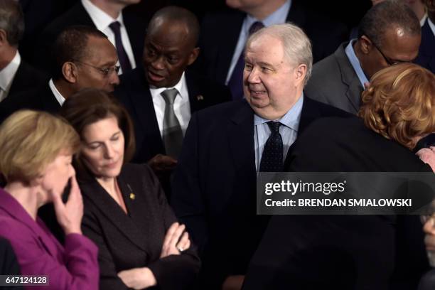 Russian Ambassador to the US Sergey Kislyak arrives before US President Donald Trump addresses a joint session of the US Congress on February 28 in...