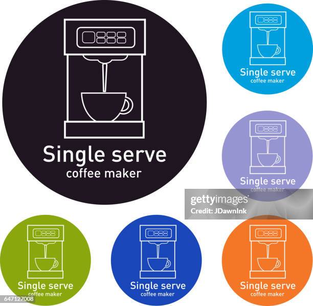 single serve coffee maker set of icons - single serve coffee maker stock illustrations