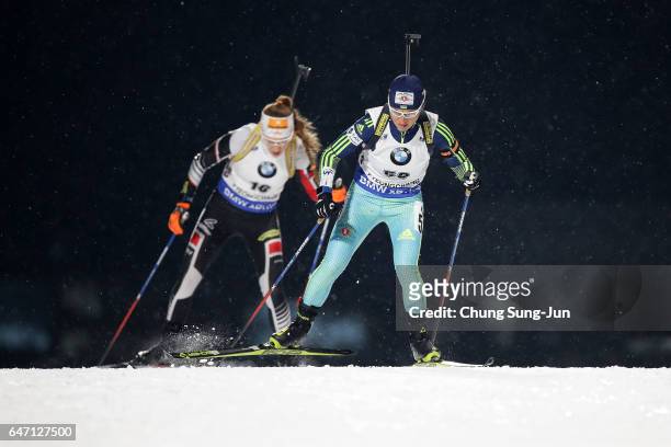 Valj Semerenko Ukraine competes during the Woman 7.5km Sprint during the BMW IBU World Cup Biathlon 2017 - test event for PyeongChang 2018 Winter...