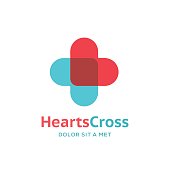 Cross or plus icon with hearts