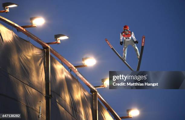 Stephan Leyhe of Germany competes during the Men's Ski Jumping HS130 at the FIS Nordic World Ski Championships on March 2, 2017 in Lahti, Finland.