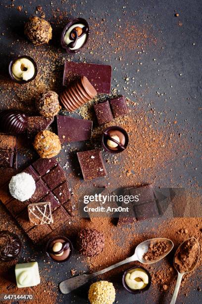 confection, chocolate candies, truffles and bars - coffee with chocolate stock pictures, royalty-free photos & images