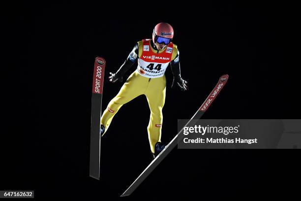 Manuel Fettner of Austria competes during the Men's Ski Jumping HS130 at the FIS Nordic World Ski Championships on March 2, 2017 in Lahti, Finland.