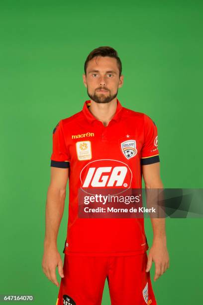 James Holland poses during the Adelaide United 2016/17 A-League headshots session at the Adelaide United Training Centre on September 26, 2016 in...