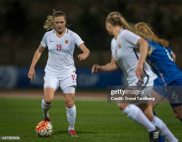 Ingvild Isaksen, Lisa Marie Utland of Norway during the Women's International Friendly match between Norway and Iceland at Estadio Algarve on March...