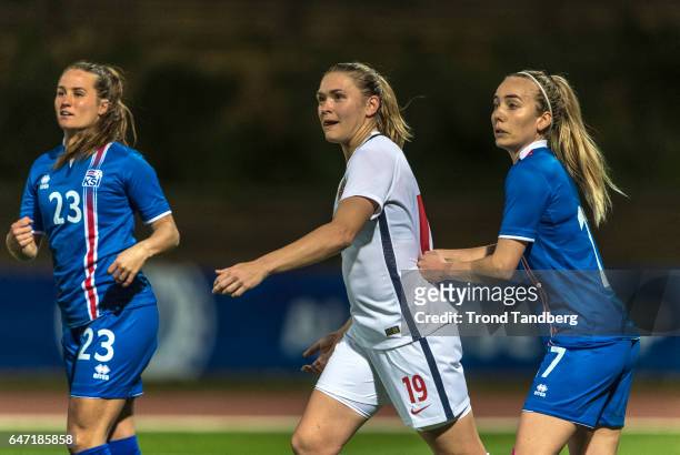 Ingvild Isaksen of Norway during the Women's International Friendly match between Norway and Iceland at Estadio Algarve on March 1, 2017 in Faro,...