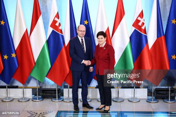 Prime Minister Beata Szydo welcomed Czechian PM Bohuslav Sobotka as he arrived in Warsaw for the official meeting of the Visegrad Group under the...