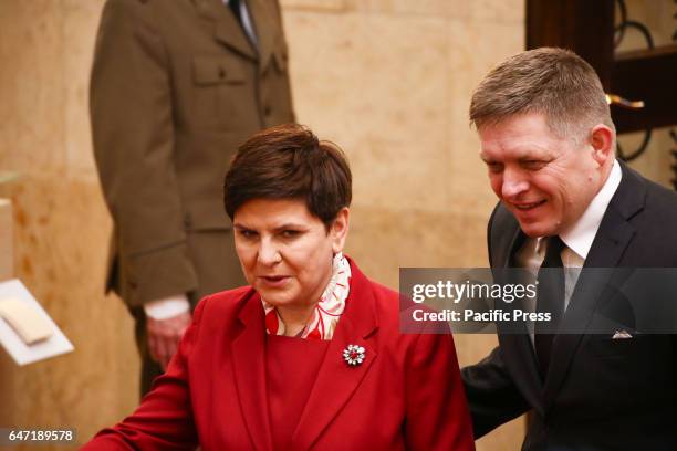 Poland PM Beata Szydo and Slovakian PM Robert Fico during the official meeting of the Visegrad Group under the Presidency of Beata Szydlo.