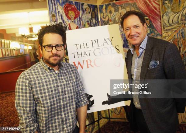 Co-Producers J.J. Abrams and Kevin McCollum attend a press conference for his Broadway producing debut of "The Play That Goes Wrong" at Sardi's on...