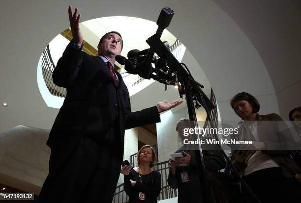 Rep. Devin Nunes , the chairman of the House Permanent Select Committee on Intelligence, answer questions at the U.S. Capitol during a press...