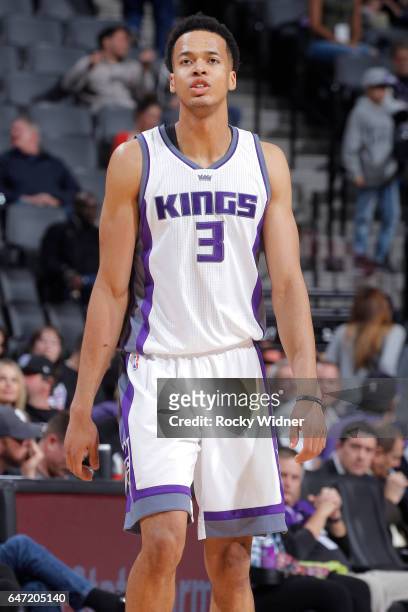 Skal Labissiere of the Sacramento Kings looks on during the game against the Minnesota Timberwolves on February 27, 2017 at Golden 1 Center in...