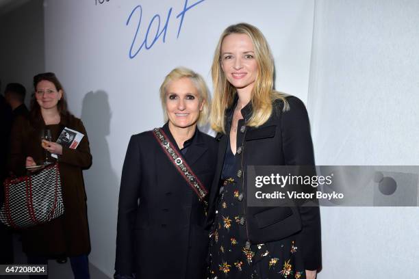 Maria Grazia Chiuiri and Delphine Arnault attend the Cocktail Reception For The LVMH PRIZE 2017 on March 2, 2017 in Paris, France.