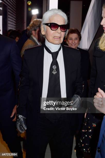 Karl Lagerfeld attends the Cocktail Reception For The LVMH PRIZE 2017 on March 2, 2017 in Paris, France.