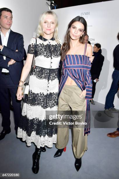 Laura Brown and Emily Ratajkowski attend the Cocktail Reception For The LVMH PRIZE 2017 on March 2, 2017 in Paris, France.