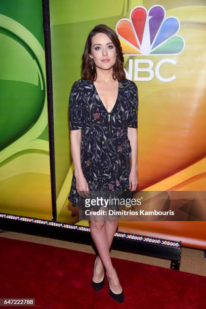 Actor Megan Boone attends the NBCUniversal Press Junket at the Four Seasons Hotel New York on March 2, 2017 in New York City.