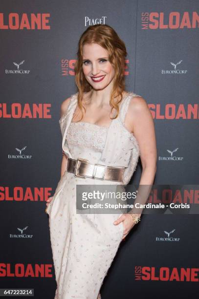 Actress Jessica Chastain attends the "Miss Sloane" Paris Premiere at Cinema UGC Normandie on March 2, 2017 in Paris, France.
