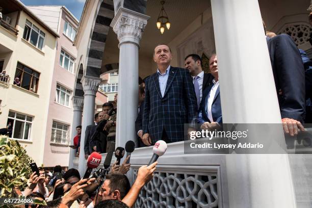 Turkish President Recep Tayyip Erdoan, speaks at a mosque on July 1, 2016 in Istanbul, several days after after 3 suicide bombers attacked Istanbul's...