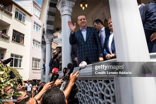 Turkish President Recep Tayyip Erdoan, speaks at a mosque on July 1, 2016 in Istanbul, several days after after 3 suicide bombers attacked Istanbul's...