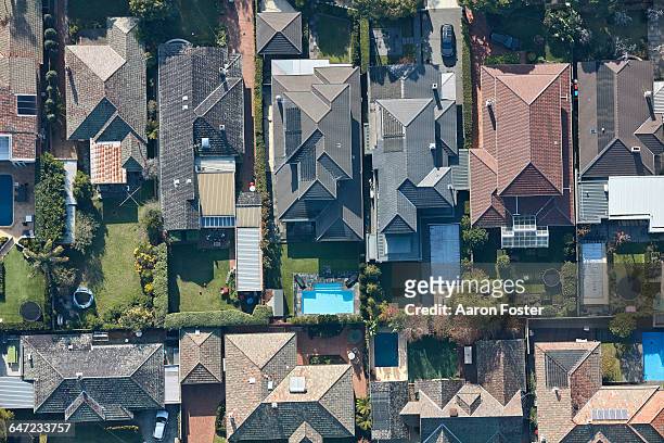 aerial view of suburban melbourne streets - melbourne homes stockfoto's en -beelden