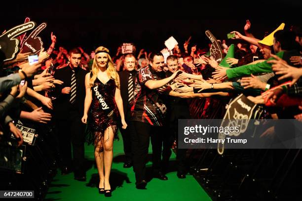 Adrian Lewis makes his way to the board during Night Five of the Betway Premier League Darts at Westpoint Arena on March 2, 2017 in Exeter, England.