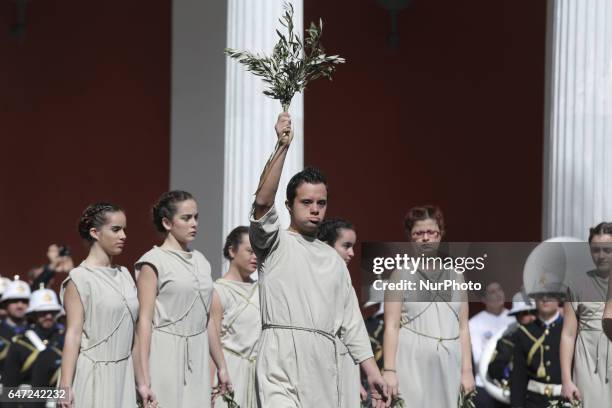 Ritual of the Lighting Ceremony of the Flame of Hope for the XI Special Olympics World Winter Games Austria 2017, at Zappeion Megaron, in Athens,...