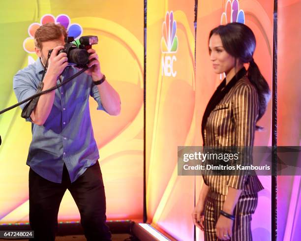 Actor Clive Standen photographs Actor Brooklyn Sudano on the red carpet at the NBCUniversal Press Junket at the Four Seasons Hotel New York on March...