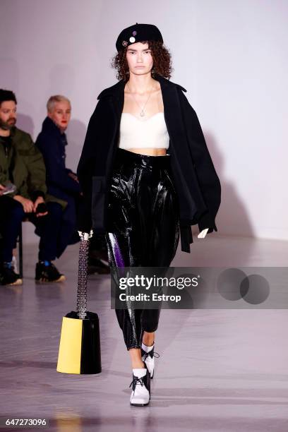 Model walks the runway during the Wanda Nylondesigned by Nana Aganovich show as part of the Paris Fashion Week Womenswear Fall/Winter 2017/2018 on...