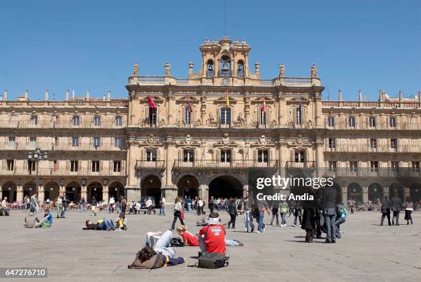 "Plaza Mayor" square. Declared a UNESCO World Heritage Site in 1988, Salamanca is on one of the pilgrimage routes to Santiago de Compostela .