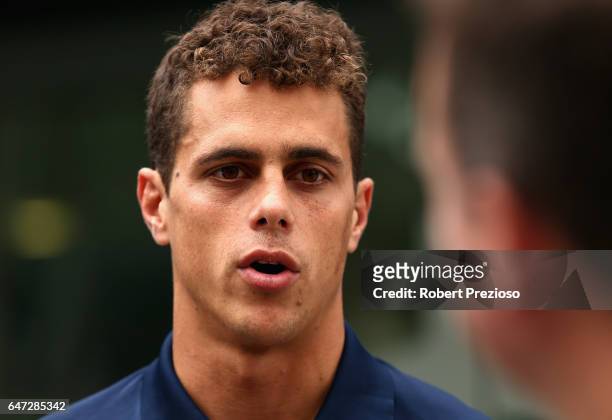 Ed Curnow speaks during a Carlton Blues AFL media opportunity at Ikon Park on March 3, 2017 in Melbourne, Australia.