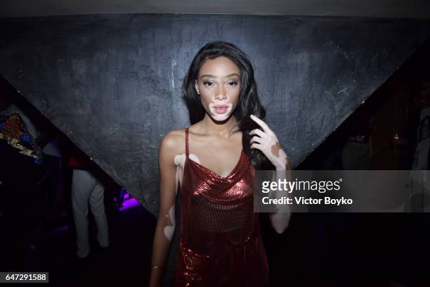 Winnie Harlow attends Balmain aftershow party as part of Paris Fashion Week Womenswear Fall/Winter 2017/2018 at Manko Paris on March 2, 2017 in...