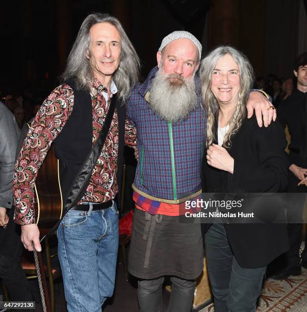 Lenny Kaye, Michael Stipe and Patti Smith attend The Anthology Film Archives Benefit and Auction on March 2, 2017 in New York City.