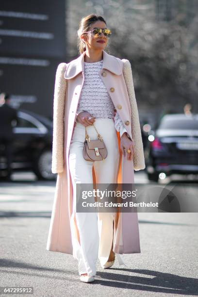 Camila Coelho is seen, outside the Chloe show, during Paris Fashion Week Womenswear Fall/Winter 2017/2018, on March 2, 2017 in Paris, France.