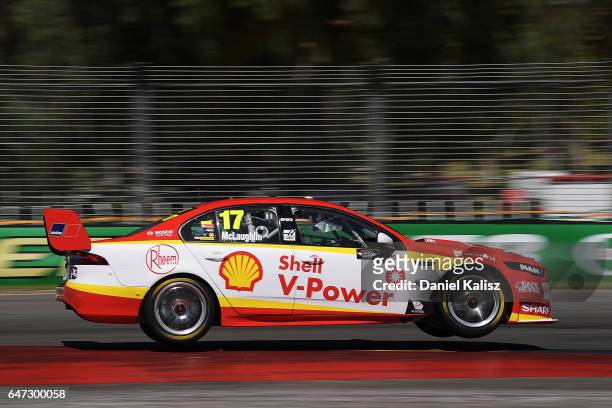 Scott McLaughlin drives the DJR Team Penske Ford Falcon FGX during the Clipsal 500, which is part of the Supercars Championship at Adelaide Street...