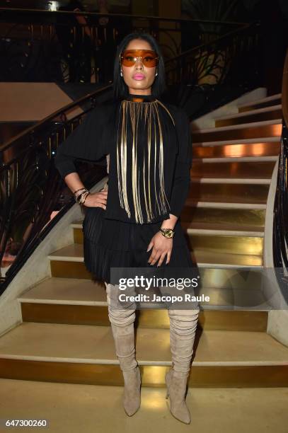 Nicki Minaj attends Balmain aftershow party as part of Paris Fashion Week Womenswear Fall/Winter 2017/2018 at Manko Paris on March 2, 2017 in Paris,...