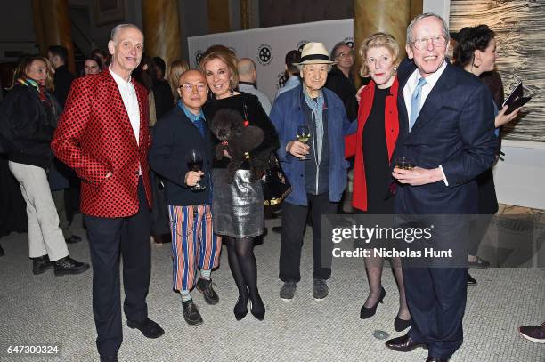 John Waters, Sibby Lansing, Jonas Mekas, and Agnes Gund attend The Anthology Film Archives Benefit and Auction on March 2, 2017 in New York City.