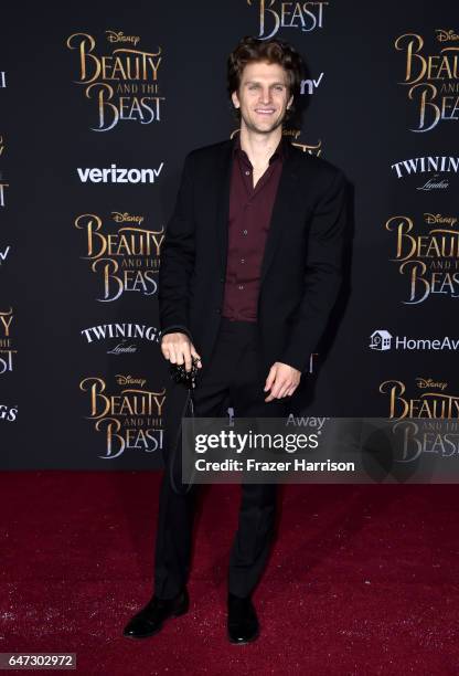 Actor Keegan Allen attends Disney's "Beauty and the Beast" premiere at El Capitan Theatre on March 2, 2017 in Los Angeles, California.