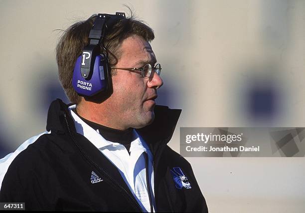 Head Coach Randy Walker of the Northwestern Wildcats watches the action during the game against the Michigan Wolverines at the Ryan Field in...