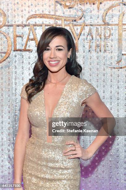 Colleen Ballinger arrives at the world premiere of Disney's new live-action "Beauty and the Beast" photographed in front of the Swarovski crystal...