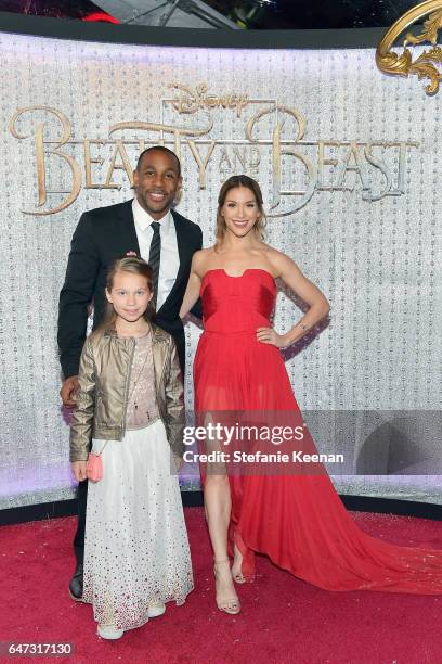 Stephen Boss, Allison Holker and Maddox Laurel Boss arrive at the world premiere of Disney's new live-action "Beauty and the Beast" photographed in...