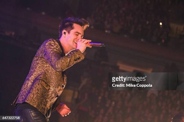 Panic! at the Disco singer Brendon Urie performs at Madison Square Garden on March 2, 2017 in New York City.