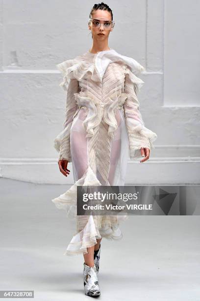 Model walks the runway during the Anne Sofie Madsen Ready to Wear fashion show as part of the Paris Fashion Week Womenswear Fall/Winter 2017/2018 on...