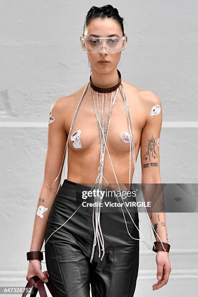 Model walks the runway during the Anne Sofie Madsen Ready to Wear fashion show as part of the Paris Fashion Week Womenswear Fall/Winter 2017/2018 on...